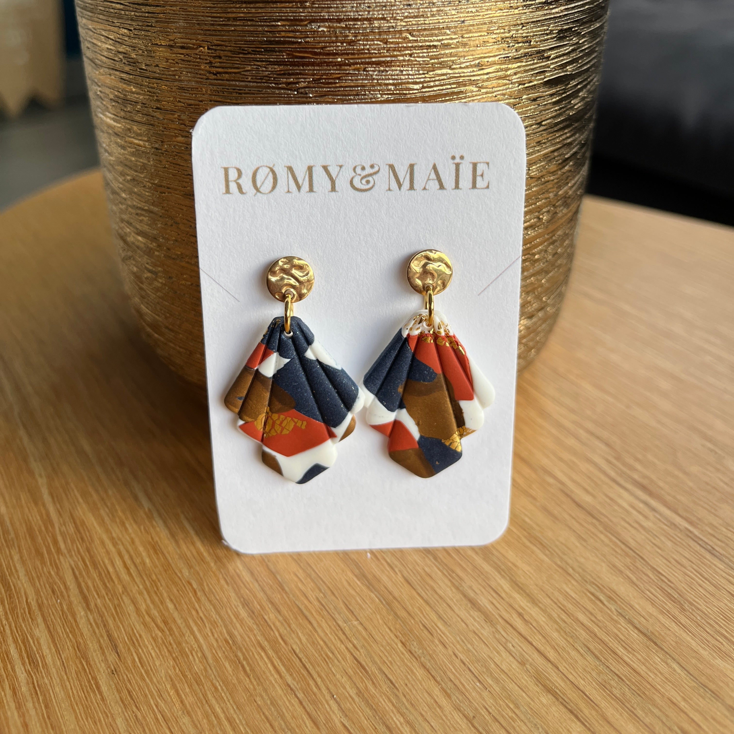 Boucles d'oreilles Emmy - terrazzo bleu terracotta - Romy&Maie