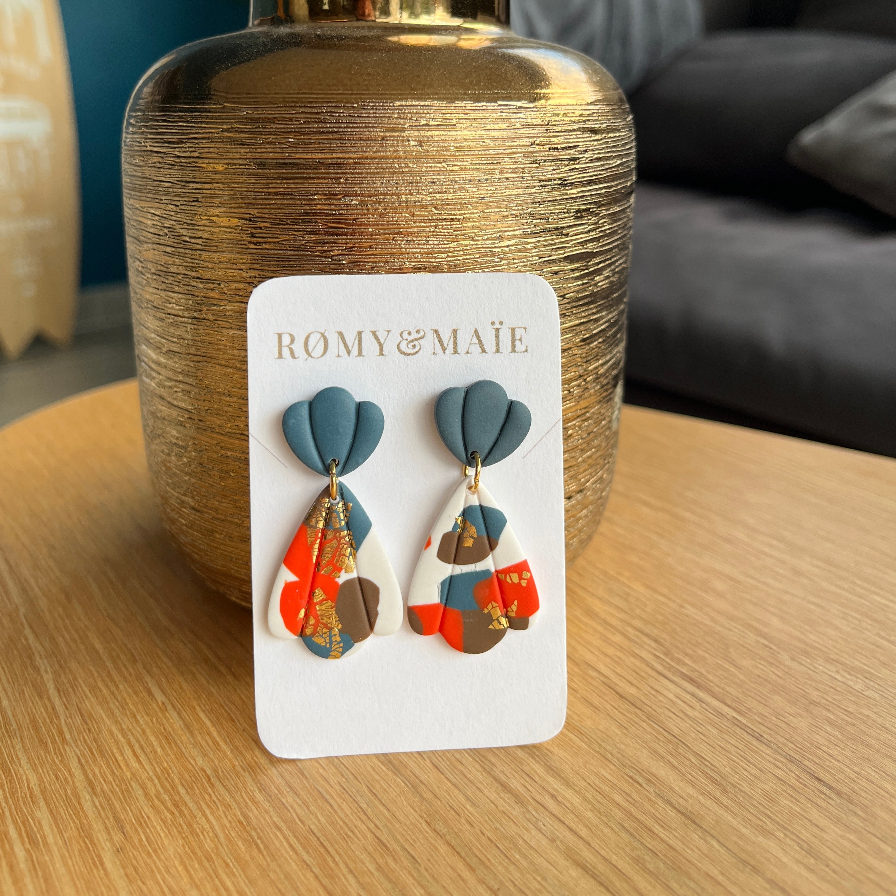 Boucles d'oreilles Mélodie - terrazzo bleu / orange - Romy&Maie